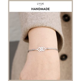 LUUK LIFESTYLE Filigree Silk Bracelet for Women, Pendant Made of Waterproof Stainless Steel, Friendship Bracelet, Lucky Charm Gift for Women and Girls, Adjustable Length, Square