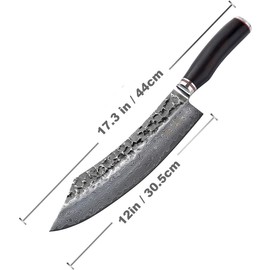 Wakoli Butcher's and BBQ Knife, 12-inch Blade Damascus Chef Knife made of 67 Layers Damascus Steel with VG10 Core, Butcher Knife for Meat Cutting with Dark Oak Wood Handle, Sharp Kitchen Knives (EBO)