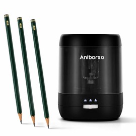 Aniborsa Electric Pencil Sharpener, USB & Battery Operated, Adjustable Nibs, Automatic Pencil Sharpener for Kids, Classroom, School, Home, Office, Black