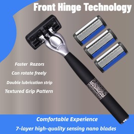 7-Blade Razor for Men, Men's Manual Refill Cartridges Razors Kit, Dual Lubrication Precision Beard Trimmer, Safety Men's Shaving Essentials Kit for Smooth and Comfortable Shave (1 Razor + 18 Blade)