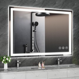 Koonmi 30x55 LED Bathroom Mirror with Lights - Anti-Fog, Dual-Sided Lighting, 7 Color Temperatures, Dimmable, Memory Function, Shatterproof Glass, Horizontally or Vertically