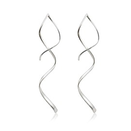 Spiral threader earrings,Earrings for Women 925 sterling silver earrings,Handmade Drop Dangle Twisted Linear Curved Minimal Pull Through Everyday Earrings for Women Girls