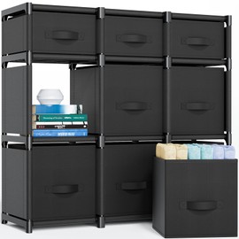 Mavivegue 9 Cube Storage Organizer, Closet Organizers and Storage, Cube Storage Shelf, Easy to Assemble with Storage Drawers, DIY Closet Cube Organizer for Living Room, Bedroom, Dorm Room-Black