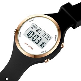 Women LED Display Elecreonic Watch Fashion Chrono Alarm Digital Clock Woman Outdoor Sport Wirstwatch (A-Black)