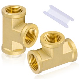 Boeray 2pcs 3/8" Brass Tee Fittings 3/8" NPT Female Pipe to 3/8" NPT Female Pipe to 3/8" NPT Female Brass Barstock Street Tee Fittings 3/8 NPT Female Tee 3 Way Forged Brass Pipe Fittings