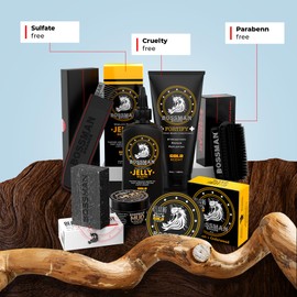 Bossman Big Boss Beard Care Kit for Men - 7 Piece Beard Grooming Kit with Jelly Beard Oil, Beard Conditioner, Beard Balm, MUDstache Wax, Bar Soap, Metal Comb, Brush - Mustache Kit (Gold)