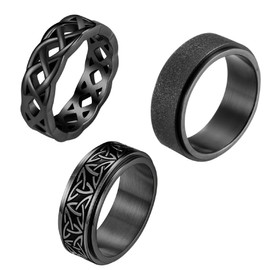 OIDEA Men's Celtic Knot Ring Viking Stainless Steel Rotating 3 Pieces Black Spinner Ring, Vintage Women's Unisex Stress Relief Ring, Punk Rock Retro Jewellery Gift Size 54-67