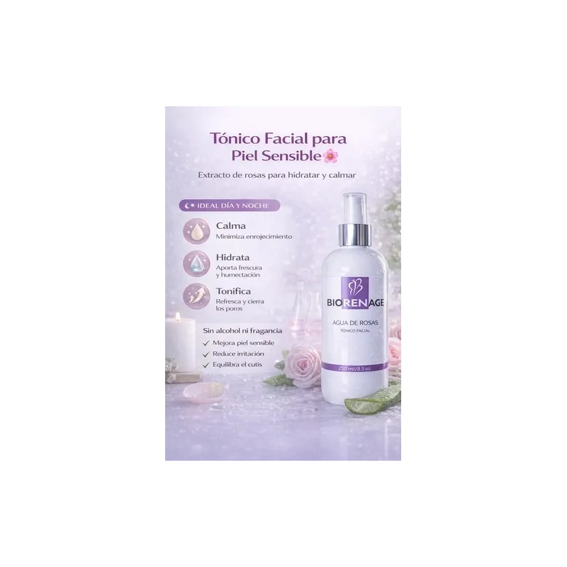 Agua De Rosas Tónico Facial Ácido Hialurónico Hidratante