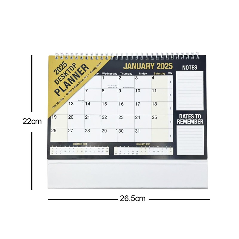 2025 Month to View Desktop Planner Calendar for Home Office