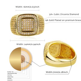 JINAO Men Ring 14K Gold Plated Cluster Iced Out Lab Simulated Diamond Band Micropave Bling Ring for Women (gold,10)