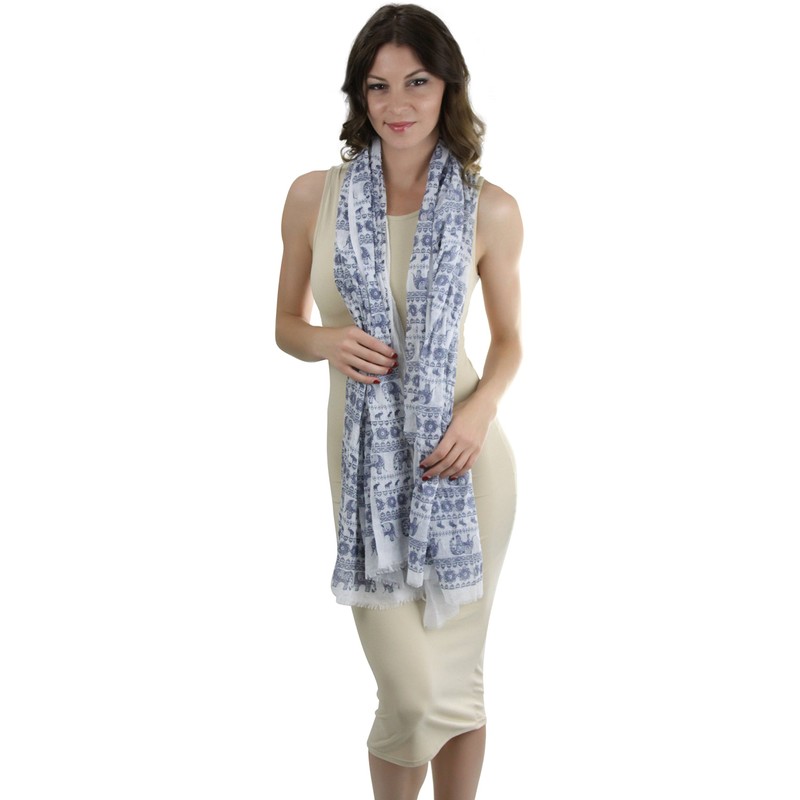 ToBeInStyle Women's Elephant Tapestry Print Scarf - Navy