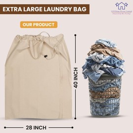 LFH Home Large Premium 100% Cotton Canvas Laundry Bag with Drawstring and Handles Heavy Duty, Multi-Use, and Washable for Home, Travel, College or Storage 28x40 (Pack of 6)-Natural
