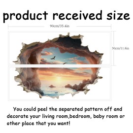 SUPERDANT 3D Cave by The Sea Wall Stickers 3D Broken Wall Decal Cave Seascape Peel and Stick Vinyl Art Decor Seaside Mural for Bedroom Living Room Nursery Bathroom Housewarming Gift