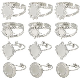 SUNNYCLUE 1 Box 16Pcs 4 Style Stainless Steel Ring Bezels Blank Cabochon Rings Silver Metal Adjustable Open Finger Ring Base Tray Component with Round Pad for Jewellery Making Rings DIY Crafts Women