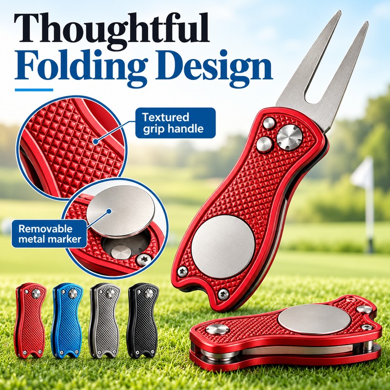 4 Pack Golf Divot Repair Tool Set - Foldable Metal