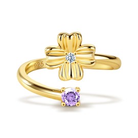Ritach Gold Rings for Women - Birthstone Rings for Women Non Tarnish Gold Rings Adjustable Stackable Alexandrite Ring Four Leaf Clover Jewelry for Teen Teenage Tween Girls Trendy Stuff
