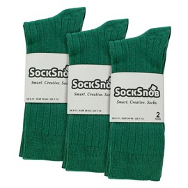 6 Pairs Multipack Mens Ribbed Dress Socks | Sock Snob | Breathable Crew Cotton Socks (6-11, Dark Green)