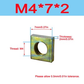 100Pcs M4 Square Nuts,7mm*2mm Female Thread Screw Nuts Set Zinc Plated Metric Coarse Thread Nuts Assortment Kit for Automotive Manufacturing Electrical Home Hardware Accessories