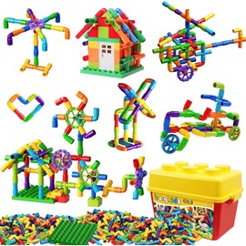 burgkidz 188 Piece Pipe Tube Toy, Sensory Water Tube Locks Construction Building Blocks, Educational Building Learning Toys with Wheels and Baseplate for Kids Boys Girls Age 3+