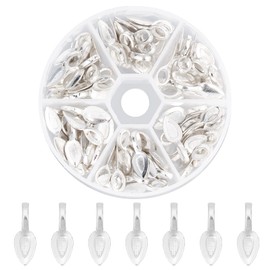 PH PandaHall 1 Box 100pcs Leaf Shape Tibetan Style Glue-on Flat Pad Bails Pendant Cabochon Jewellery Findings, Silver, 21x8x6mm, Hole: 4x6mm
