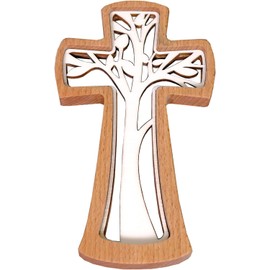 Kaltner Präsente Gift Idea Wall Cross Real Beech Wood Cross Crucifix for Wall Modern Tree of Life (30 x 17 cm)