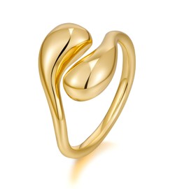 WOWORAMA Chunky Gold Teardrop Rings for Women 18K Gold Plated Bypass Dome Rings Thick Statement Open Adjustable Rings Waterdrop Stackable Band Ring