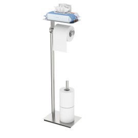 WZKALY Toilet Paper Holder Stand, Free Standing Toilet Paper Holder with Shelf for Bathroom, Stainless Steel Brushed Nickel Toilet Paper Roll Holder with Storage, Reserve for 3 Rolls, Weighted Base