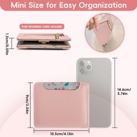 Small Wallet Women RFID Blocking Bifold Leather Wallets for Women Credit Card Holder with ID Window Zipper Coin Pocket, Pink, Pink