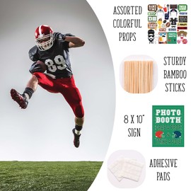 Football Photo Booth Props - 41-pc Kit with 8 x 10-Inch Signs, 60 Adhesive Pads, 45 Sticks - Superbowl & Tailgate Props