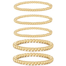 Badu Worn Gold Bead Bracelet for Women Worn Gold Plated Bead Ball Bracelet Stretchable Elastic Hypoallergenic Bohemian Stackable Bracelet