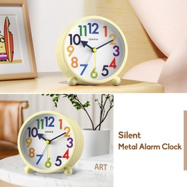 Metal Super Silent Beep Alarm Clock, rjuwurv Desk Alarm Clock Bedroom Clock, Child Interest Alarm Clock(Cheese Yellow)
