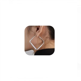 Vintage Silver Square Earrings for Women, Large Hollow Hoop Earrings, Nickel-Free Long Dangle Jewelry, Elegant Accessories for Parties and Gifts