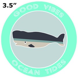Athena Brands Whale Good Vibes & Ocean Tides - Car Truck Window Bumper Graphic Sticker Decal - Sea Grass Green