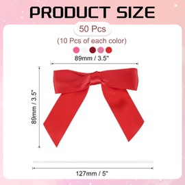 PATIKIL 50 Pcs Satin Ribbon Twist Tie Bows 3.5 Inch Small Craft Bows for DIY Gift Wrapping Champagne Bottle Wedding Christmas Birthday Decor, Red Series