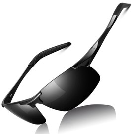 LINVO - anteojos de sol polarizadas para hombre, protección UV, ultraligeras, para conducción, ciclismo, pesca, con funda con cierre, Al-mg Marco Negro/Lente Humo, M