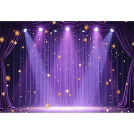 Ttincceer 7x5ft Stage Spotlight Backdrop Music Concert Show Festivals Carnival Photogaphy Background Purple Curtains Gold Stars Night Band Live Decorations Banner Studio Photo Prop