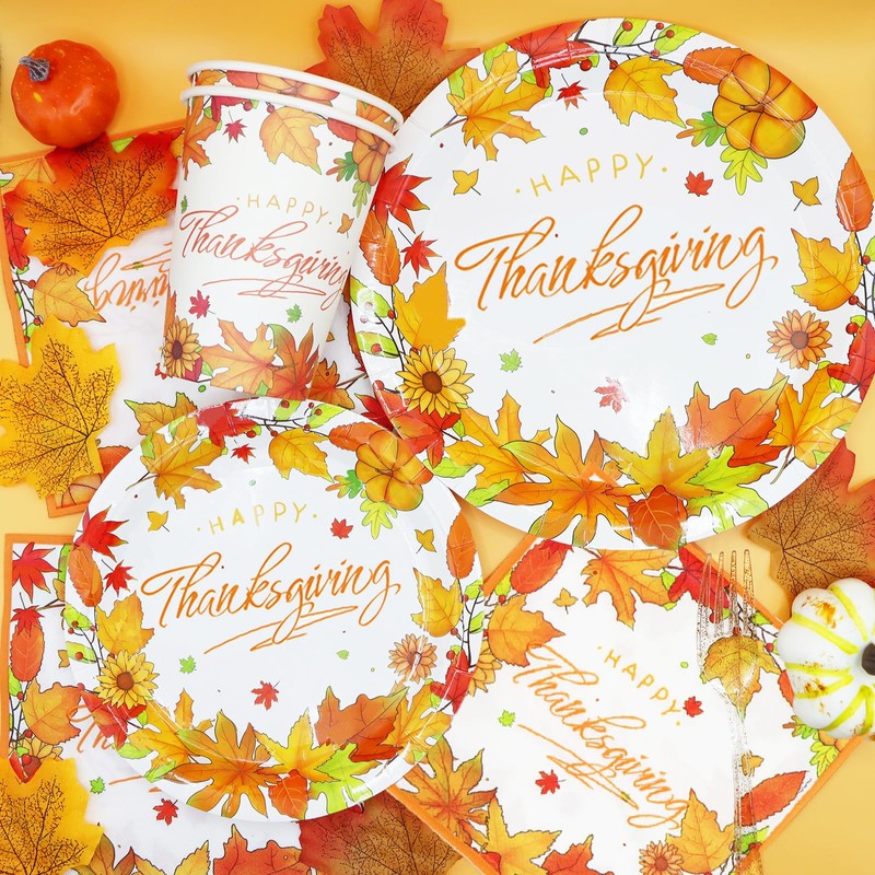 Decodinli Thanksgiving Paper Plates and Napkins Sets Thanksgiving Decorations Party