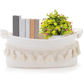 CharmBurst Gift Basket Empty Small, Braided Basket Made of Cotton Rope, White Storage Basket, Cotton Rope Decorative Basket for Gifts, Gift Basket, Round