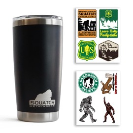 SQUATCH METALWORKS Black Bigfoot/Sasquatch Tumbler - Stainless Steel 20 Oz Reusable Insulated Travel Drinking Mug with Lid - Perfect for Hot and Cold Drinks on-the-go! With 8 Squatchin' Stickers