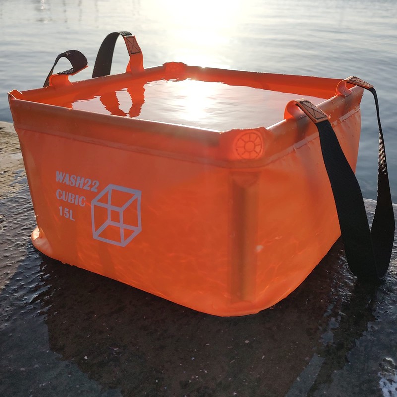 WASH22 Cubic 15L Folding Collapsible Camping Washing Basin Bucket Bag