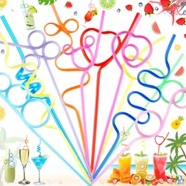 10 Pieces Curly Loop Straws, Novelty Curly Drinking Straws, Curly Shaped Straws, Colors Curly Drink Straw, Reusabl, Bulk, for Party, Bars, Wedding, Birthdays, Cafe, Colorful, Random
