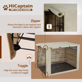 HiCaptain HiCaptain Polyester Dog Crate Cover - Durable Windproof Pet Kennel Cover for Wire Crate Indoor Outdoor Protection (36 inches, Light Tan)