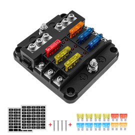 Geloo 6 Way Fuse Block 12V Marine Fuse Blocks with Negative Bus Ground, 6 Circuits Fuse Box Holders with LED Indicator ATO/ATC & Protection Cover Fuse Panel for Car Boat Marine Truck RV