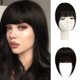 Sofeiyan Bangs Clip-In 100% Remy Real Hair Fringe Bangs, One Piece Human Hair Clip in Pony, Fringe Extensions, Natural Bangs with Temple Hair Pieces, Real Hair Extensions for Women