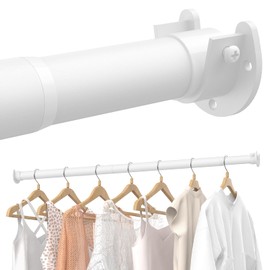 Closet Rods for Hanging Clothes, 17 to 69 Inches Stepless Adjustable Metal Closet Rod, 1.3 Inches Heavy Duty Clothes Hanging Rod for Closet Wardrobes Laundry RV, White