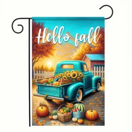 ​BlissYard Hello Fall Garden Flag 12x18 Double Sided Pumpkin Truck Garden Flag Autumn Sunflower Maple Leaves Harvest Thanksgiving Flag Decorative Yard Outside Farmhouse Home Decor Outdoor Banner