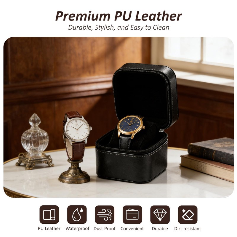 Yaliang Single Watch Box, Compact PU Leather Protective Box with