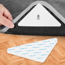 Dealpoli Triangle Rug Grippers, Anti-Slip Carpet Adhesive Pads, Non-Slip Pad Grippers for Hardwood and Tile Floors, Reusable and Washable Rug Tape 8pcs (DP048)