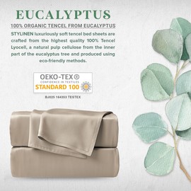 Stylinen 100% Organic Eucalyptus Bed Sheets Twin Size 3 Piece Set, Tencel Lyocell, Silky Soft & Smooth, Breathable, 16 Inch Deep Pockets, 1 Fitted, 1 Flat, 1 Pillowcase (Twin, Sand)