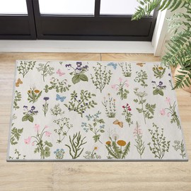 Artoid Mode Wild Floral Antique Herbs Area Rug, Spring Fall Bath Rug Home Decor Low-Profile Non-Slip Washable Mat for Entryway Bedroom Bathroom Laundry Room Indoor 2x3 Feet